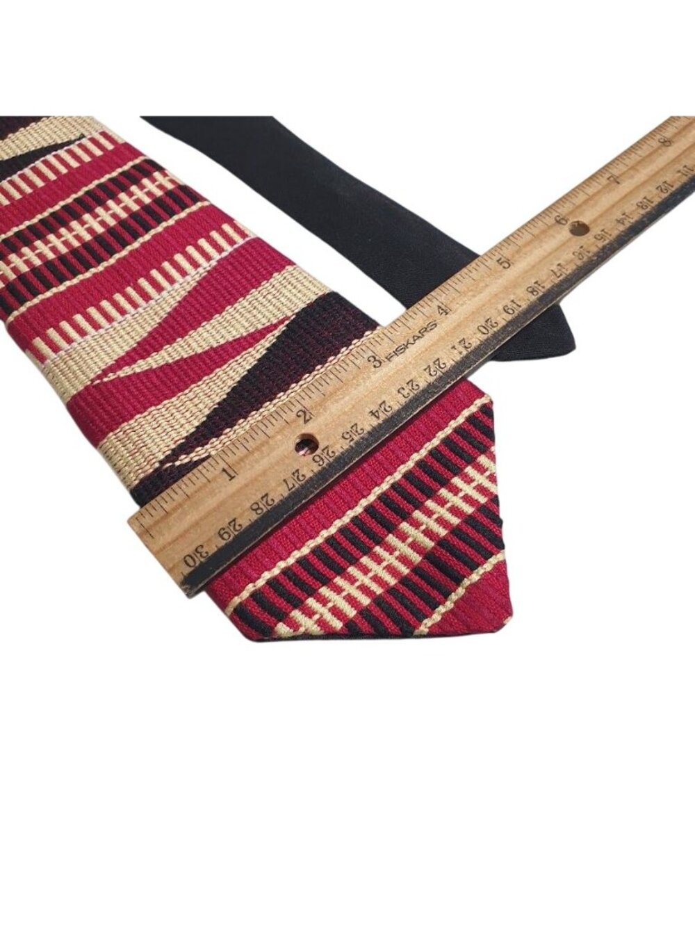 Red Beige Black Striped Men Tie Set Handmade Woven Pattern Neckties Vintage Gift - Picture 3 of 5